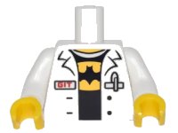 LEGO onderdeel Torso Lab Coat with Pen and Red 'GIT' over Black Shirt with Yellow Batman Logo Pattern / White Arms / Yellow Hands 973pb2800c01