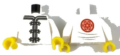 LEGO onderdeel Torso Ninjago Robe with Gray Trim, White Frog Clasps and Red Flower Medallion and Light Bluish Gray Lines on Back Pattern / White Arms / Yellow Hands (973pb2803c01)