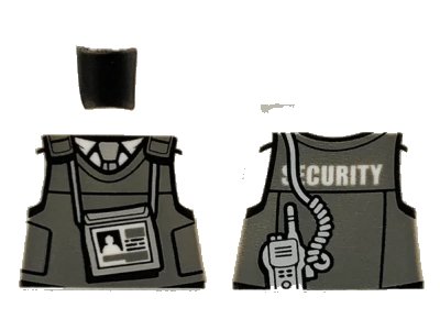 LEGO onderdeel Torso Town Police with Body Armor, Name Tag, Radio, and 'SECURITY' Pattern (973pb2917)