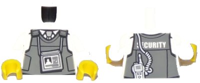 LEGO onderdeel Torso Town Police with Body Armor, Name Tag, Radio, and 'SECURITY' Pattern / White Arms / Yellow Hands (973pb2917c01)