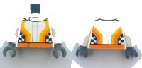 LEGO onderdeel Torso Racing Jacket with Orange Stripes and Checkered Flag on Front and Back Pattern / White Arms / Dark Bluish Gray Hands) 973pb2930c01