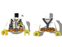LEGO part Torso Town Miners White Shirt with Dark Gray Suspender Straps Pattern with Radio, Notebook and ID Badge / White Arms / Yellow Hands 973pb2990c01