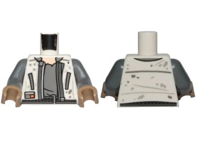 LEGO onderdeel Torso SW Jacket with Zipper, Dirt Stains, Dark Bluish Gray Undershirt Pattern (Han Solo) / Dark Bluish Gray Arms / Dark Tan Hands (973pb3103c01)