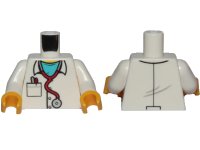 LEGO part Torso Hospital Lab Coat, Medium Azure Scrubs, Stethoscope, Pocket with Pens Pattern / White Arms / Yellow Hands 973pb3139c01