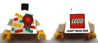 LEGO part Torso LEGO World The Netherlands 2018 with Award Ribbon with Number 18 Pattern / White Arms / Yellow Hands 973pb3353c01
