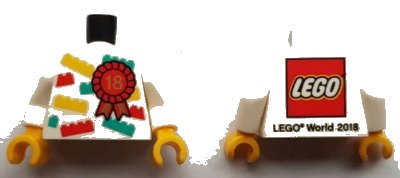 LEGO onderdeel Torso LEGO World The Netherlands 2018 with Award Ribbon with Number 18 Pattern / White Arms / Yellow Hands (973pb3353c01)