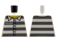 LEGO onderdeel Torso Town Prisoner Number 50380, Dark Bluish Gray Stripes, 6 Buttons, Hairy Chest Pattern 973pb3374