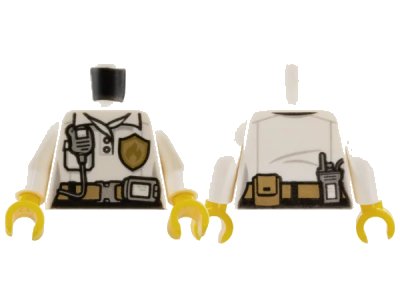 LEGO onderdeel Torso Fire Chief Female, Fire Logo Badge and Belt with Radio Pattern / White Arms / Yellow Hands (973pb3394c01)