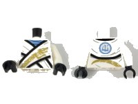 LEGO part Torso Ninjago Wrapped Robe with Bright Light Blue Neck Ruffle, Black Hems, Gold Dragon Pattern / White Arms / Black Hands 973pb3403c01
