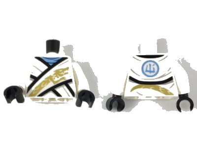 LEGO onderdeel Torso Ninjago Wrapped Robe with Bright Light Blue Neck Ruffle, Black Hems, Gold Dragon Pattern / White Arms / Black Hands (973pb3403c01)