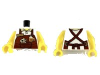 LEGO onderdeel Torso Reddish Brown Apron with Cup, 'LARRY' Name Tag, Straps Pattern / Yellow Arm Left / Yellow Arm Right with Black Tattoo Pattern / Yellow Hands 973pb3450c01