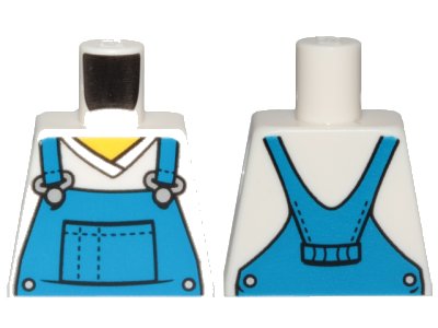LEGO onderdeel Torso V-Neck Shirt with Blue Overalls, Dotted Horizontal Line on Front Pocket - Printed Back Pattern (973pb3472)