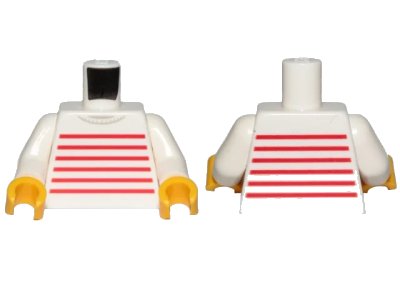 LEGO onderdeel Torso Sweater with Red Horizontal Stripes Pattern / White Arms / Yellow Hands (973pb3541c01)