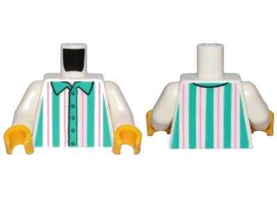 LEGO onderdeel Torso Shirt with Dark Turquoise and Dark Pink Vertical Stripes Pattern / White Arms / Yellow Hands (973pb3548c01)