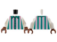 LEGO part Torso Shirt with Dark Turquoise and Dark Pink Vertical Stripes Pattern / White Arms / Reddish Brown Hands 973pb3548c03