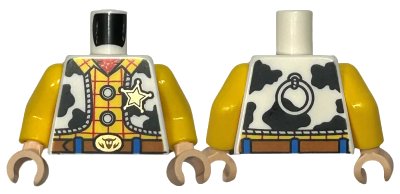 LEGO onderdeel Torso Vest with Black Spots over Yellow Shirt with Red Handkerchief and Stripes, Gold Star Badge Pattern / Yellow Arms / Light Nougat Hands (973pb3552c01)