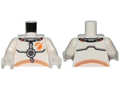 LEGO onderdeel Torso Spacesuit with Dark Bluish Gray and Orange Stripes Pattern / White Arms / White Hands (973pb3553c01)