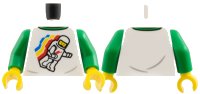 LEGO part Torso Classic Space Minifigure Floating with Light Bluish Gray Wrinkles and Back Print Pattern / Green Arms / Yellow Hands 973pb3569c01