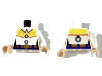 LEGO part Torso Female Western Shirt with Collar, Yellow Shoulders with Red Stitching, Reddish Brown Belt and Gold Buckle Pattern / White Arms / Light Nougat Hands 973pb3580c01