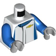 LEGO onderdeel Torso Speed Champions Jumpsuit with Blue Markings and Chevrolet Logo Pattern / Blue Arms / Light Bluish Gray Hands (973pb3588c01)