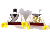 LEGO part Torso Ninjago Kimono with Gray Trim, Dark Red Sash and Gold Dragon on Back Pattern / White Arms / Yellow Hands 973pb3607c01
