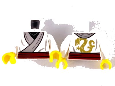 LEGO onderdeel Torso Ninjago Kimono with Gray Trim, Dark Red Sash and Gold Dragon on Back Pattern / White Arms / Yellow Hands (973pb3607c01)