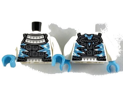 LEGO onderdeel Torso Armor with Silver Triangles, Pearl Dark Gray Plates and Medium Azure Icicles Pattern / White Arms / Medium Azure Hands (973pb3613c01)