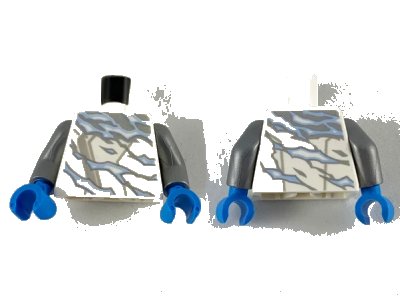 LEGO onderdeel Torso Ninjago Robe with Light Bluish Gray Hem, Silver and Bright Light Blue Electricity Pattern / Flat Silver Arms / Dark Azure Hands (973pb3633c01)