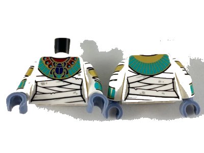 LEGO onderdeel Torso Female Mummy Wrappings and Scarab Collar Pattern / White Arms with Wrappings, Gold and Dark Turquoise Bracelets Pattern / Sand Blue Hands (973pb3654c01)