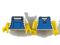 LEGO onderdeel Torso Shirt with Black Stripes and Medium Blue Overalls Pattern / Yellow Arms with Molded White Short Sleeves Pattern / Yellow Hands 973pb3656c01