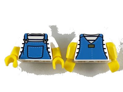 LEGO onderdeel Torso Shirt with Black Stripes and Medium Blue Overalls Pattern / Yellow Arms with Molded White Short Sleeves Pattern / Yellow Hands (973pb3656c01)