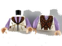 LEGO part Torso Robe with Reddish Brown and Dark Tan Tie and Lapels, Lavender Shirt Pattern / Lavender Arms / Light Nougat Hands 973pb3696c01