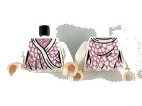 LEGO part Torso Female Metallic Pink Robe with White Hems, Spots, and Shirt with White Filigree Pattern / White Arms / Light Nougat Hands 973pb3702c01