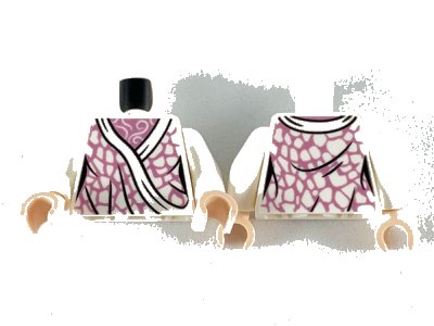 LEGO onderdeel Torso Female Metallic Pink Robe with White Hems, Spots, and Shirt with White Filigree Pattern / White Arms / Light Nougat Hands (973pb3702c01)