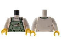 LEGO onderdeel Torso Sand Green Apron, Dark Green Splotches, Pen and Pad in Pocket Pattern / White Arms / Yellow Hands 973pb3709c01