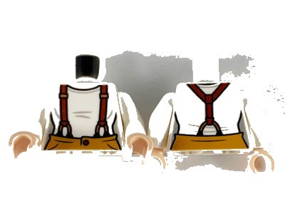 LEGO onderdeel Torso Female Light Nougat Neck, Reddish Brown Suspenders and Medium Nougat Pants Pattern / White Arms / Light Nougat Hands (973pb3723c01)