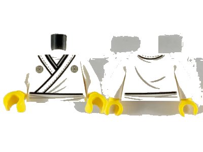 LEGO onderdeel Torso Tunic, Light Bluish Gray Circle Symbols and Hem Stitching Pattern / White Arms / Yellow Hands (973pb3766c01)