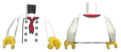 LEGO onderdeel Torso Chef with 8 Buttons, Long Red Neckerchief, No Wrinkles Pattern / White Arms / Yellow Hands (973pb3863c01)