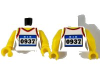 LEGO part Torso Female Shirt, Red Hems and Racing Bib with 'BIB 0937' Pattern / Yellow Arms / Yellow Hands 973pb3873c01