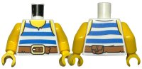 LEGO onderdeel Torso Pirate Tank Top with Blue Horizontal Stripes, Dark Orange Belt with Gold Buckle, Yellow Neck and Shoulders Pattern / Yellow Arms / Yellow Hands 973pb3974c01