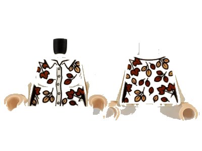 LEGO onderdeel Torso Female Button Up Shirt, Tan and Reddish Brown Leaves Pattern / White Arms / Light Nougat Hands (973pb3985c01)