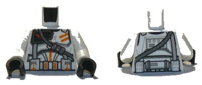 LEGO onderdeel Torso SW Armor Clone Trooper with Orange Markings and Dark Bluish Gray Diagonal Belt Pattern / White Arms / Black Hands (973pb4060c01)