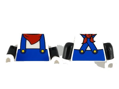 LEGO onderdeel Torso Shirt, Red Handkerchief, Blue Overalls and Yellow Buttons Pattern / Black Arms with Molded White Short Sleeves Pattern / White Hands (973pb4069c01)