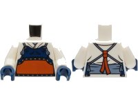 LEGO part Torso Robe with Dark Blue and Dark Orange Bogu Armor, Sand Blue Straps and Belt Pattern / White Arms / Dark Blue Hands 973pb4115c01