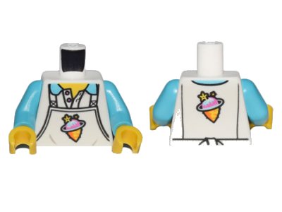 LEGO onderdeel Torso Apron with Ice Planet Ice Cream Shop Logo over Collared Shirt Pattern / Medium Azure Arms / Yellow Hands (973pb4184c01)