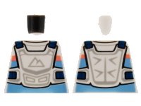 LEGO onderdeel Torso Racing Suit, Bright Light Blue and Coral Stripes, White Chest Protector, Sport Mountains Logo Pattern 973pb4471