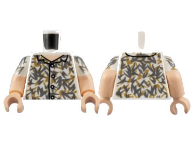 LEGO onderdeel Torso Shirt, Light Nougat Neck, Buttons, Dark Bluish Gray and Tark Tan Floral Pattern / Light Nougat Arms with White Short Sleeves, Floral Pattern / Light Nougat Hands (973pb4482c01)