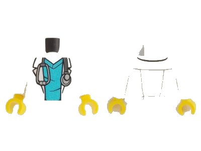 LEGO onderdeel Torso Hospital Lab Coat over Medium Azure Scrubs, Silver Stethoscope Pattern / White Arms / Yellow Hands (973pb4534c01)
