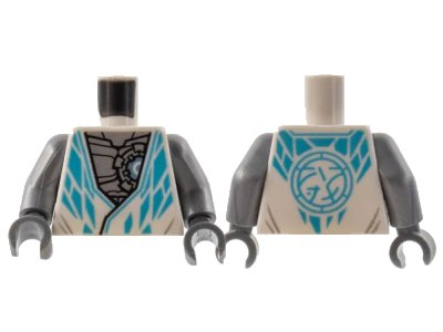 LEGO onderdeel Torso Tunic, Flat Silver Robot Chest, Medium Azure Diamond Trim and Core Logo on Back Pattern / Flat Silver Arms / Dark Bluish Gray Hands (973pb4547c01)
