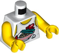 LEGO part Torso Tank Top with Bowl of Noodles, Dark Turquoise Chopsticks, Red Hearts Pattern / Yellow Arms / Yellow Hands 973pb4552c01
